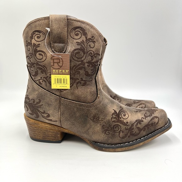 Roper Shoes - NEW Roper Womens Size 7 Short Stuff Brown Western Cowboy Cowgirl Boots Shoes